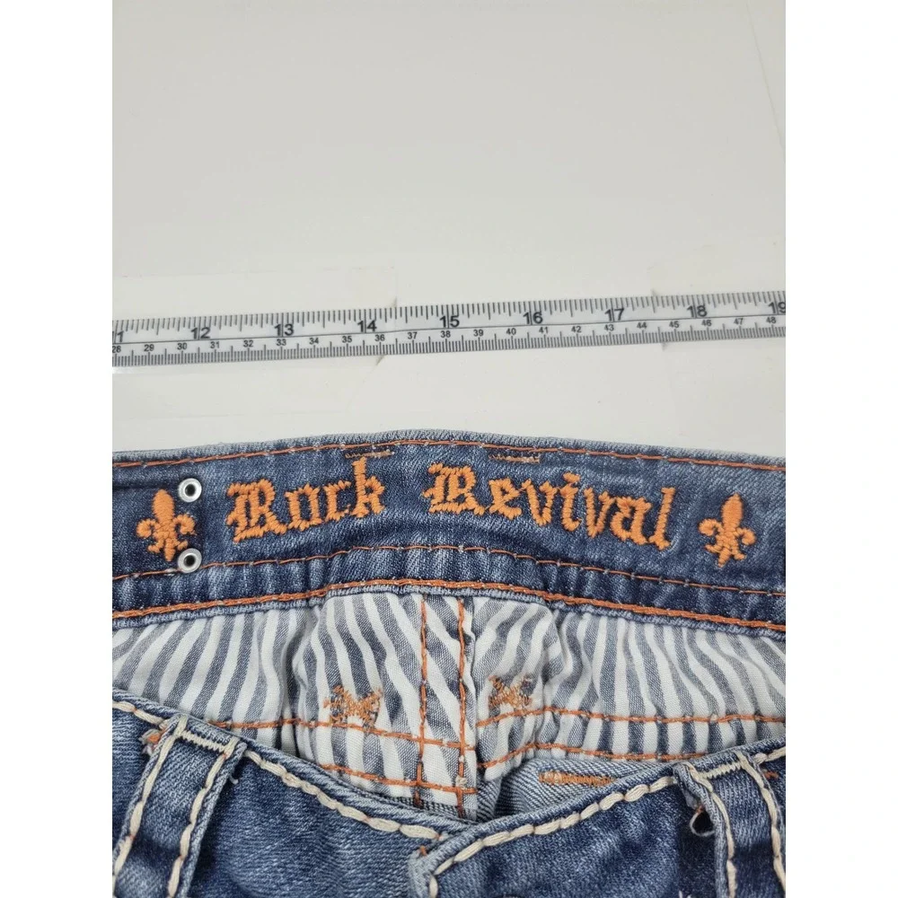Rock Revival Bianca Bootcut Jeans‎ Womens 28 Blue Excellent Fleur-De-Lis Stitch
